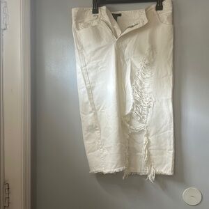 Forever 21 White Distressed Denim Skirt